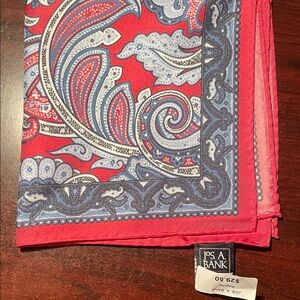100% Silk Jos. A. Bank Red and Blue Paisley Pocket Square